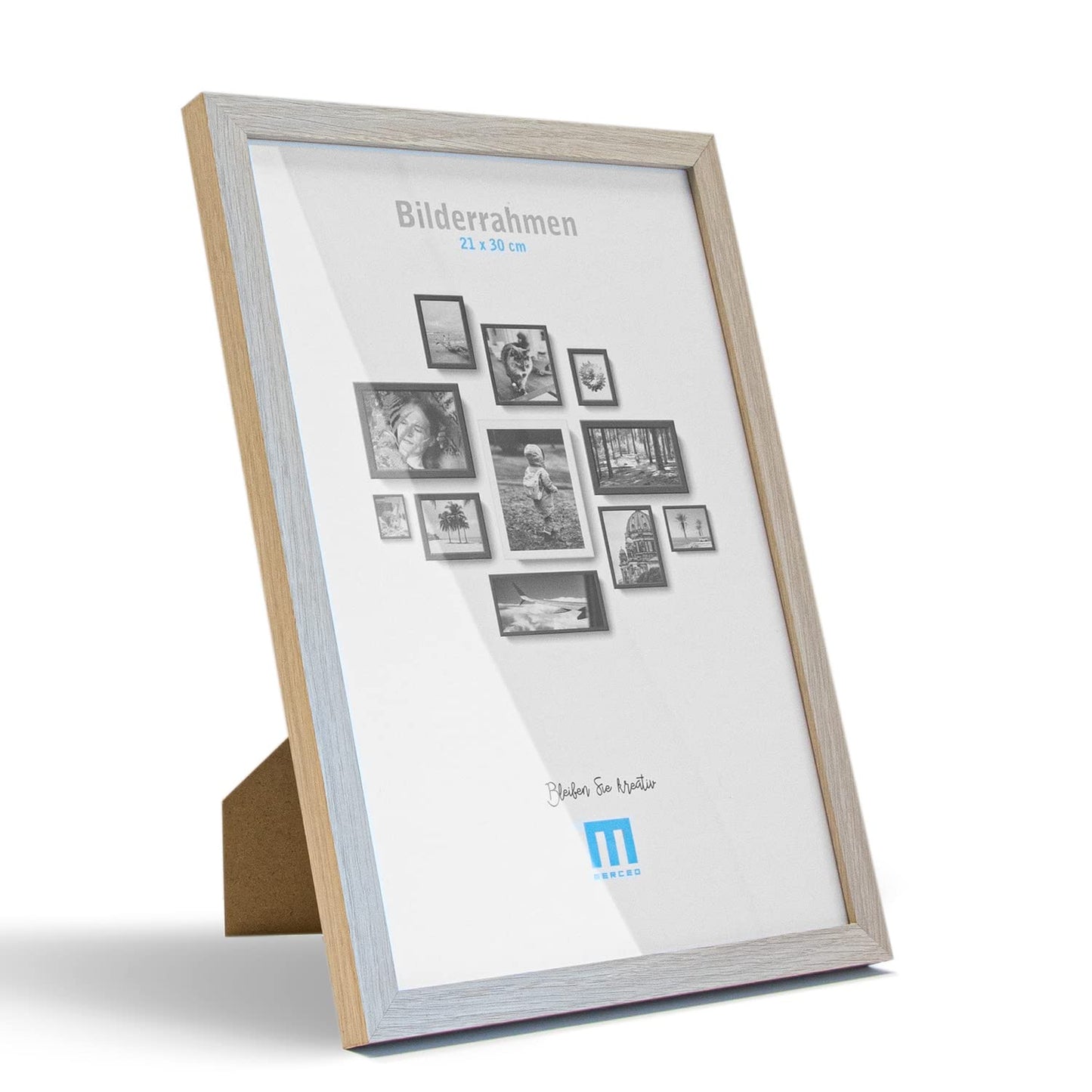 14-piece photo frame set in natural wood look in various sizes. Perfect for creating photo walls with a mix of portrait and landscape frames. Suitable for photos ranging from 10x15 to 30x40cm.