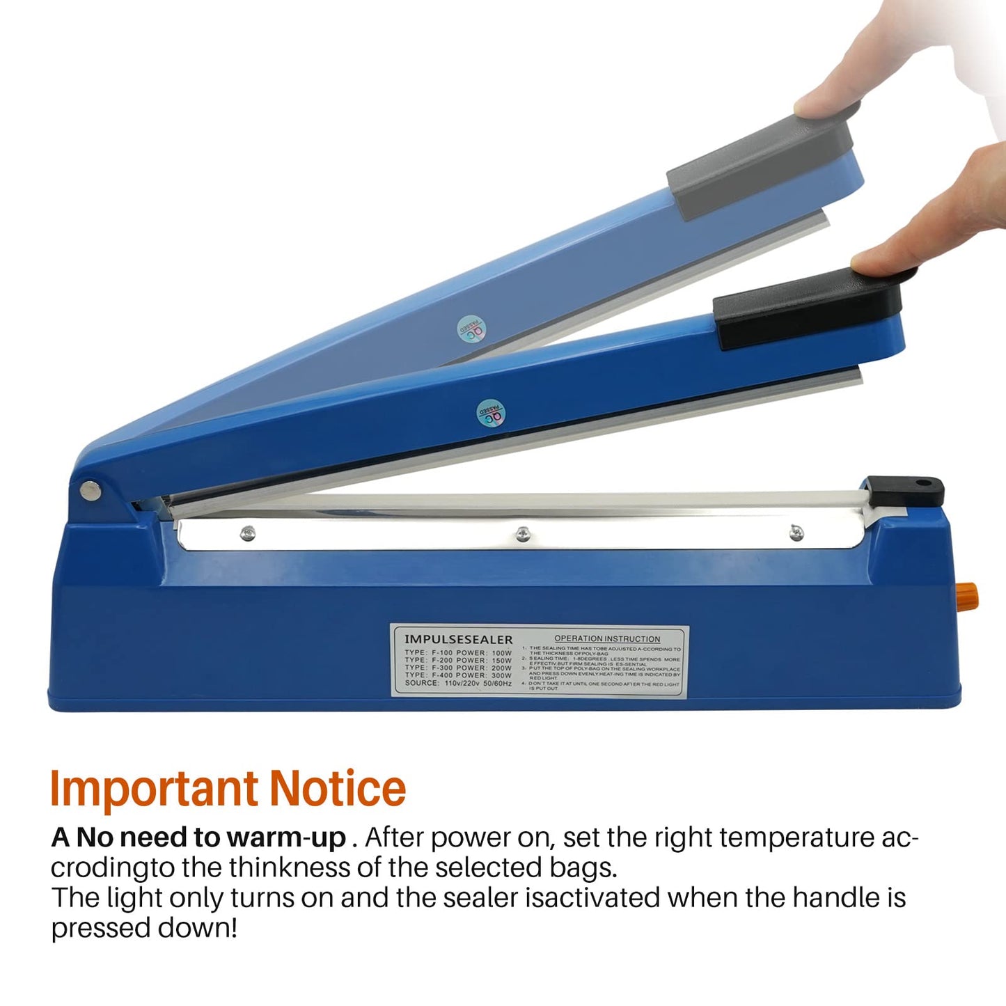MOGOULUA 300 mm heat sealer foil sealing machine with 3mm sealing width. Bar sealer with temperature control for sealing food in Mylar, PP, and PE bags.