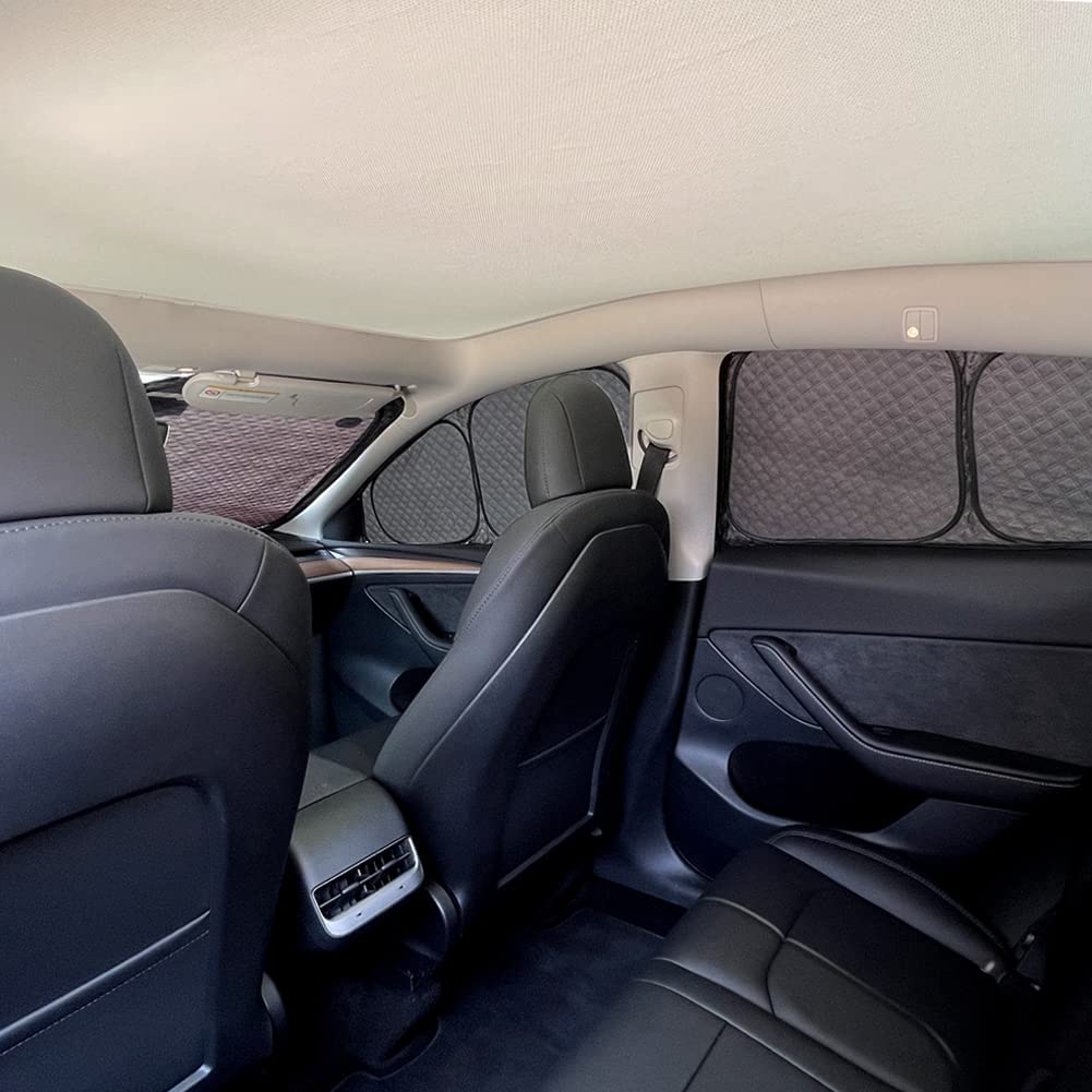TESBEAUTY Upgraded Tesla camping privacy curtains provide sun protection for camping, sunshades for Tesla Model Y UV blockers with 4-layer material, 7 pieces.