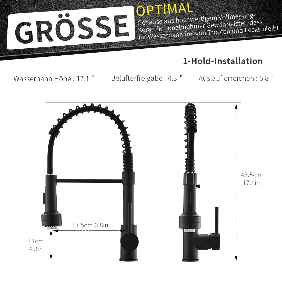 QD LED kitchen faucet kitchen tap sink tap mixer tap kitchen 360° rotating tap spring arm faucet black