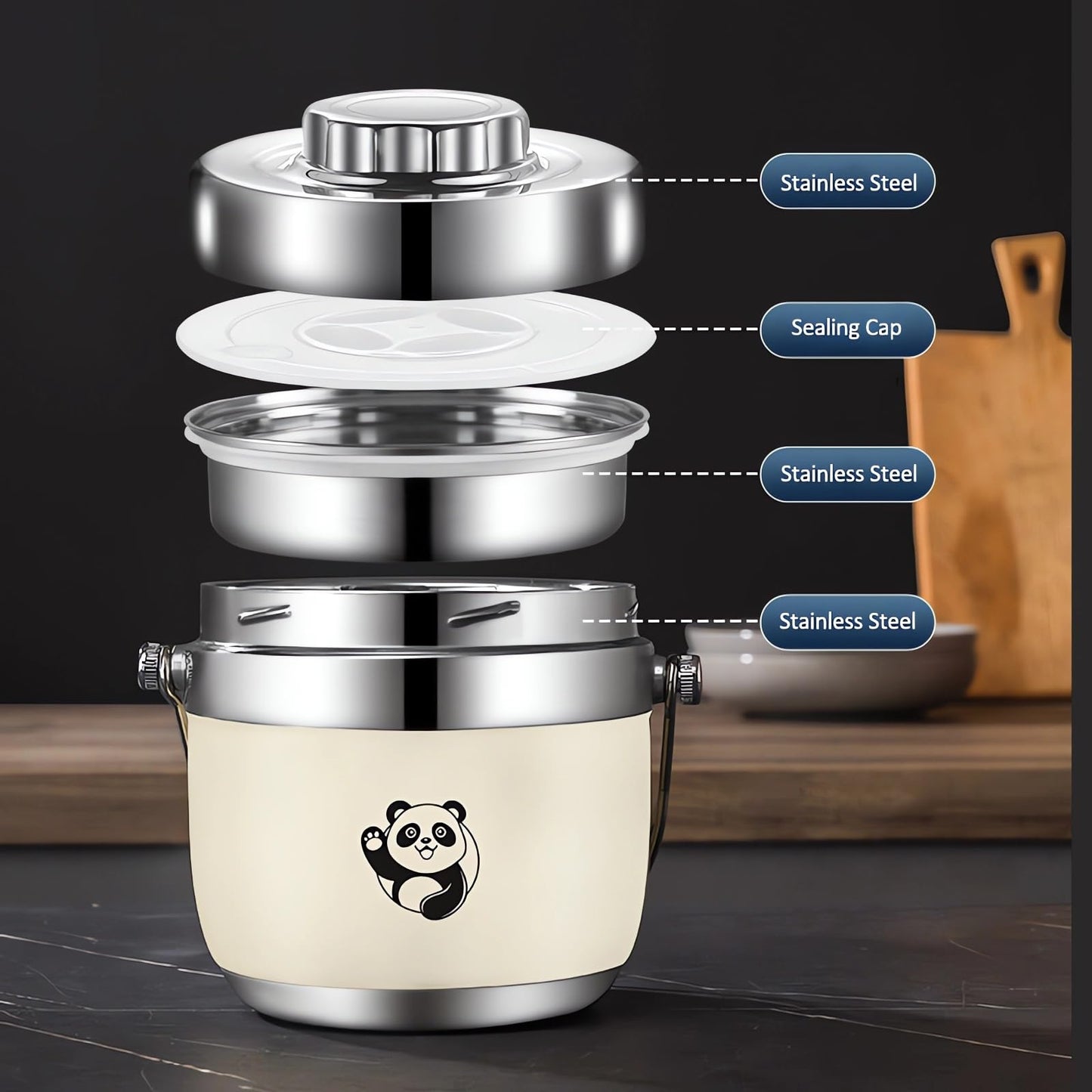 LANMOU 1300ml food thermos, stainless steel, thermal lunchbox for kids and adults, leakproof, includes spoon and carrying bag, keeps food hot for 6h / cold for 12h.