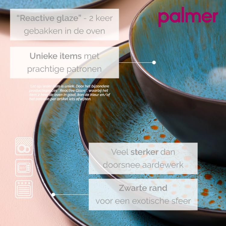 Palmer Lotus 24-piece dinnerware set for 6 people - Modern stoneware tableware, versatile and dishwasher, microwave, and oven safe.