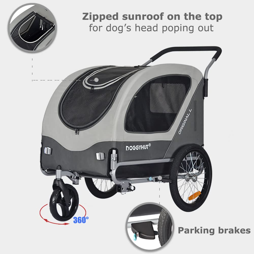 Doggyhut Original Large Bike Trailer & Dog Stroller 2 in 1 for dogs up to 35kg. Dog trailer jogger with locking brake Tiggo 80405