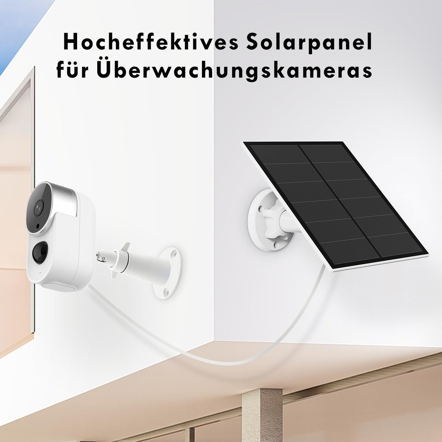 5W solar panel for surveillance camera, camera solar module for DC 5V outdoor battery camera, with micro-USB connection, USB-C adapter, adjustable bracket, 9.8ft cable, 1 pack.