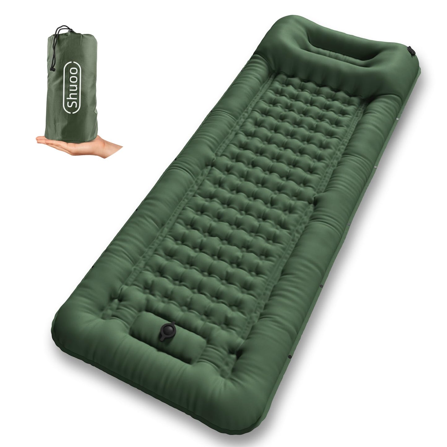 Shuoo self-inflating sleeping pad 12CM thickened 72CM extra wide camping mattress ultralight with foot pump & pillow waterproof air mattress ultra small pack for outdoor hiking
