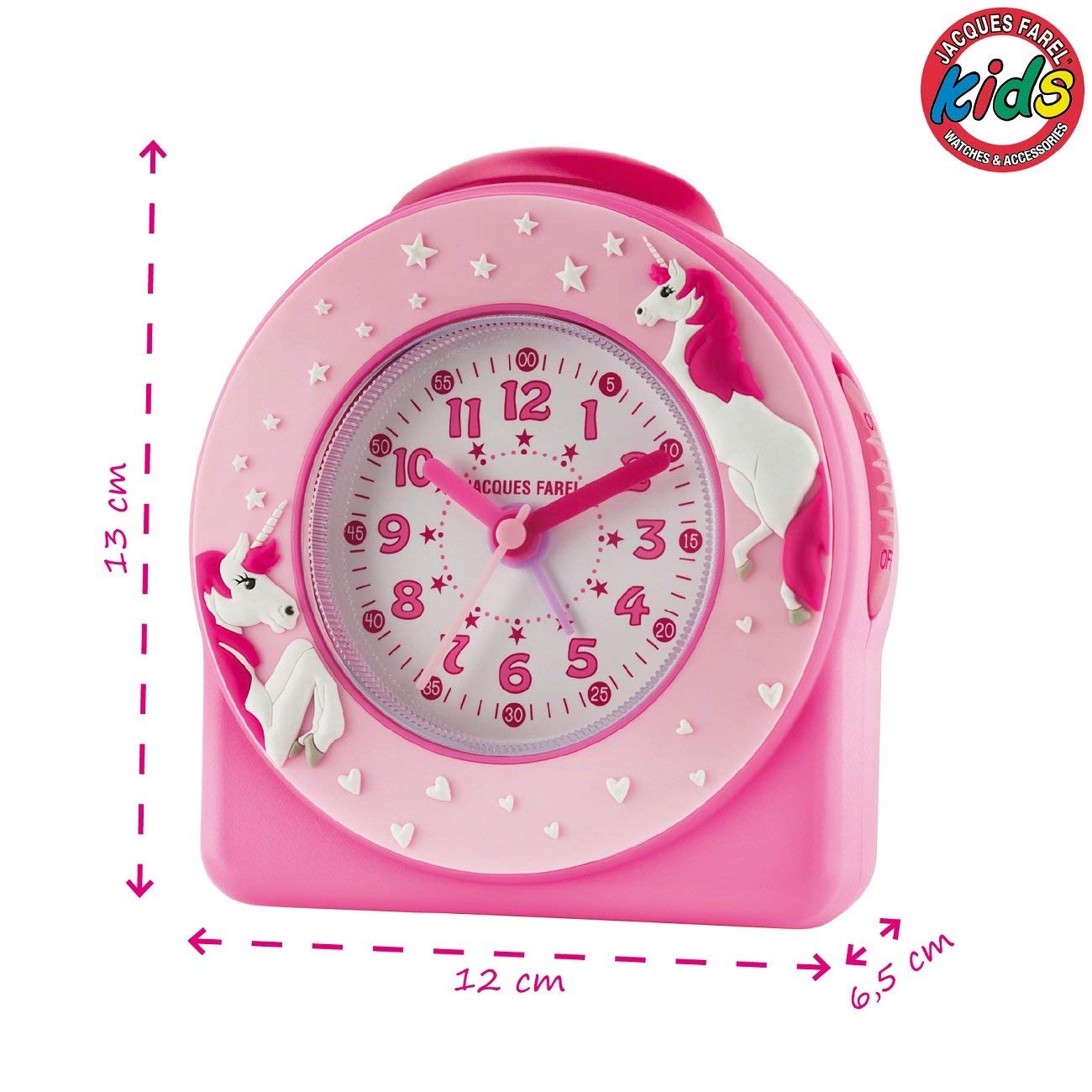 JACQUES FAREL children's alarm clock learning clock girls 3D unicorn pink rose analog quartz without ticking with light and snooze alarm ACW 50