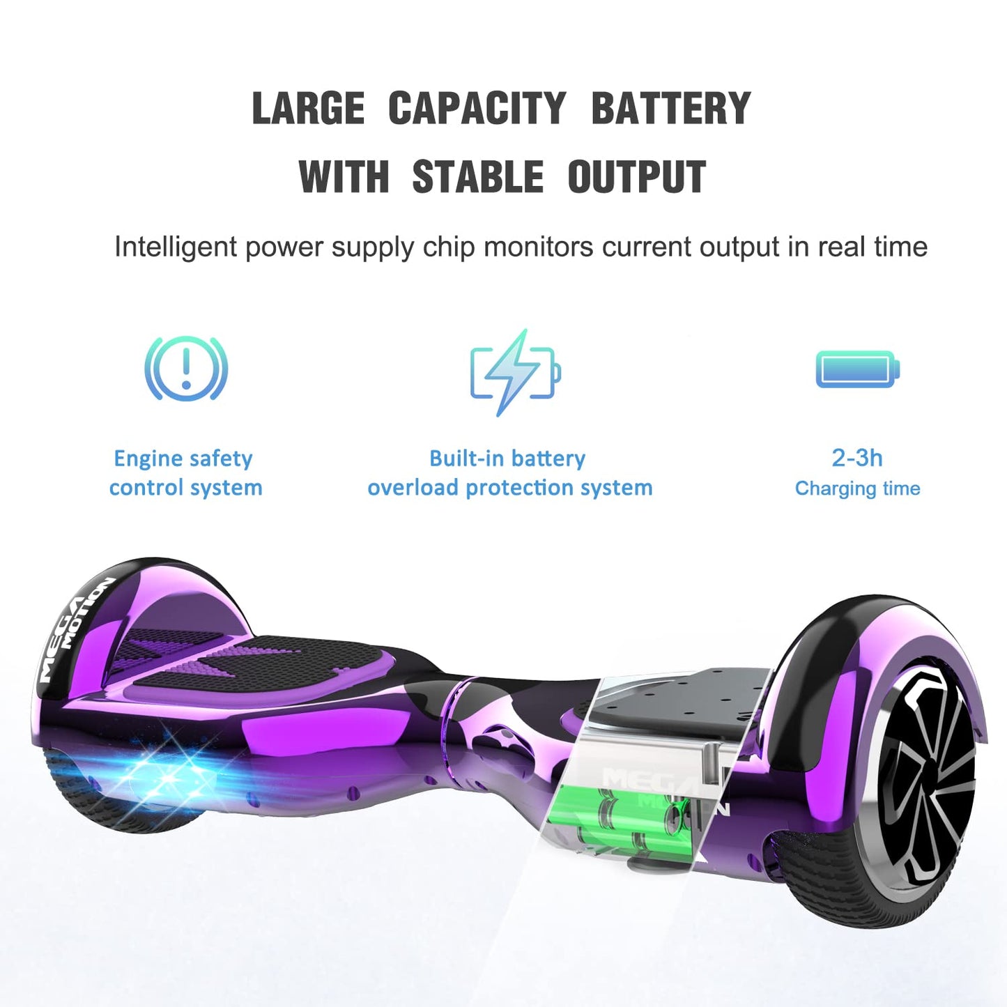MEGA MOTION Hoverboards with Hoverkart for Kids, 6.5 inch Hoverboards with Bluetooth Speaker, with LED lights, Gift for Kids and Teens