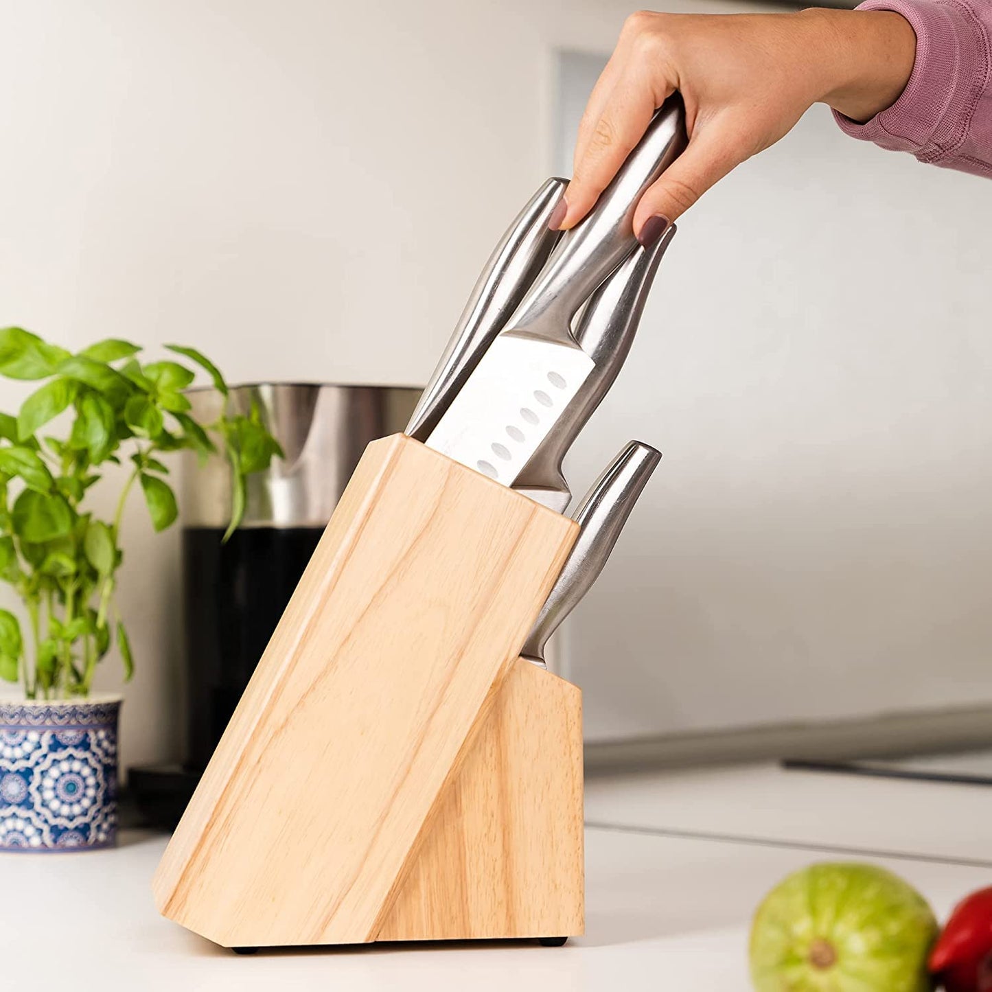 Coninx Rubber Wood Knife Block | Knife Holder 15 Slots Chef's Knife | Knife Block Without Knives | Suitable for 15 Knives, Sharpening Steel | Knife Stand for Kitchen Knives | 13 x 19 x 22 cm