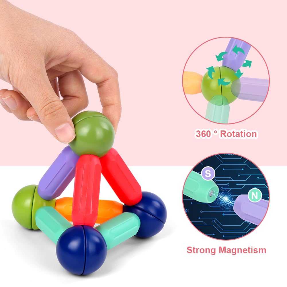 OSDUE 136 Pieces Magnetic Building Sticks Set, Magnetic Building Blocks, Magnet Toy Magnets Kids, Montessori Toy, Christmas Birthday Gift for 3 4 5 6 7 8 Years Old Boys Girls (Color)