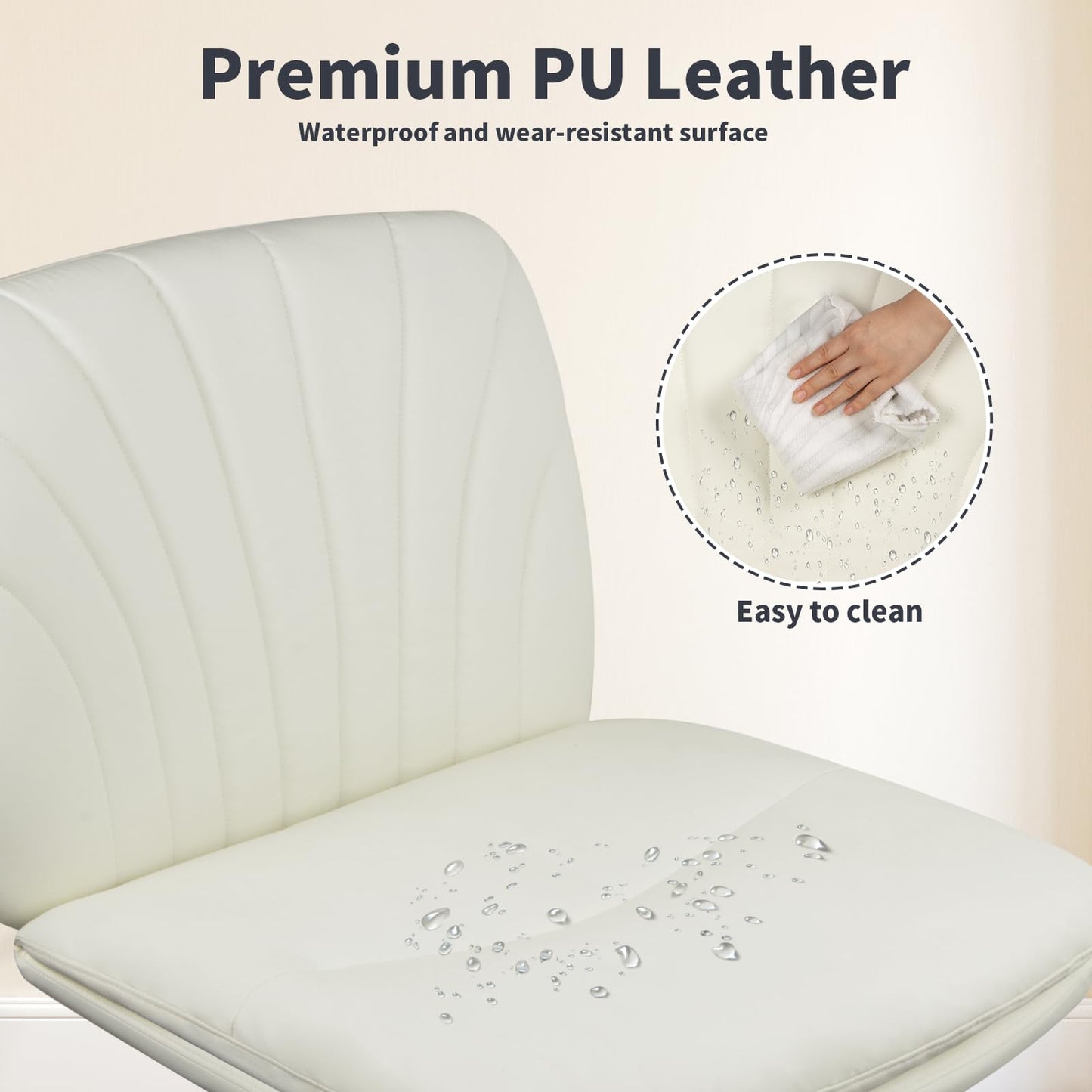 Naspaluro Office Chair Without Armrests, Desk Chair with PU Leather, Reading Chair with Wider Cushion for Cross-Legged Sitting, Rocking Function, Height Adjustable, 360° Swivel Chair for Home, Cream Color