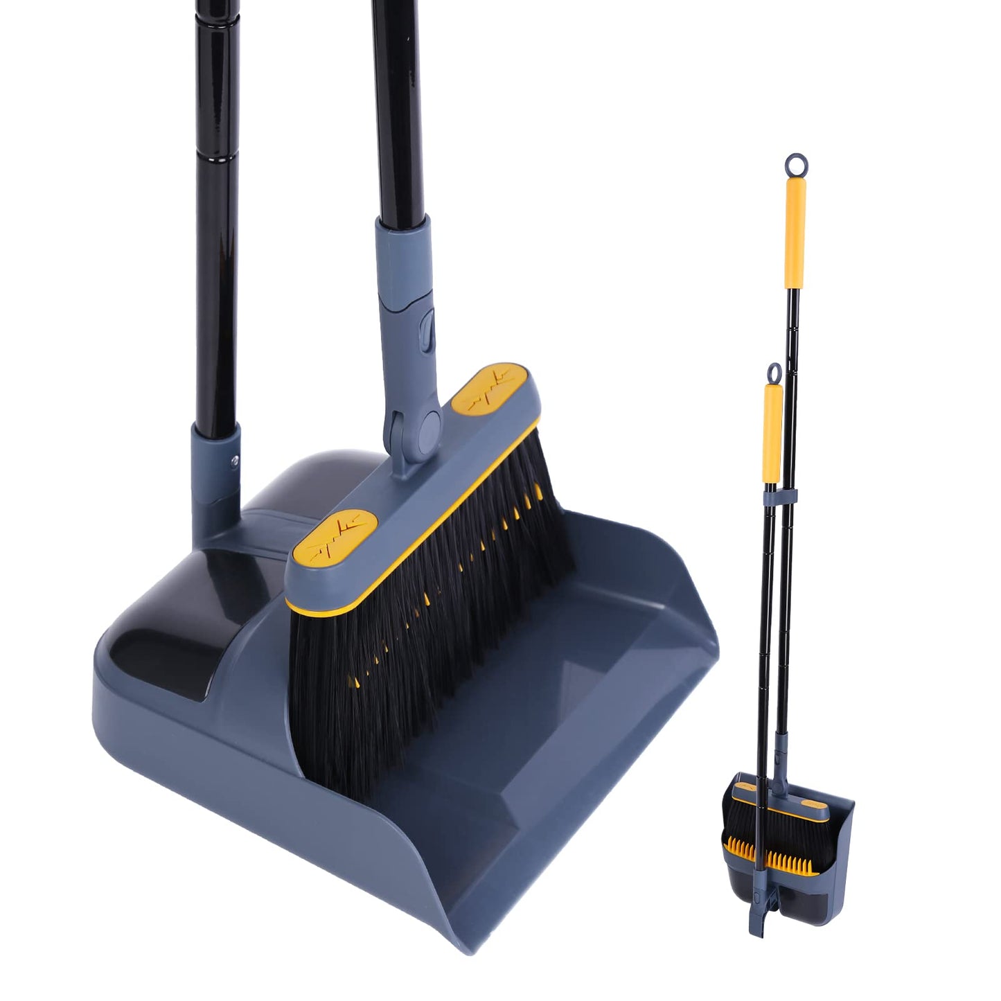 JEHONN Broom and Dustpan Set with Long Handle, 180 Degree Rotatable Sweeper and Dustpan Combo for Home, Office, Lobby Cleaning