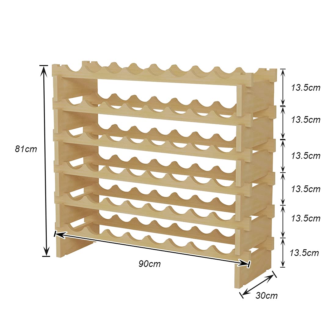 SOGES wine rack, wine storage, wine stand, bottle rack made of untreated wood with 6 tiers for 48 bottles, size 90 * 30 * 81CM.