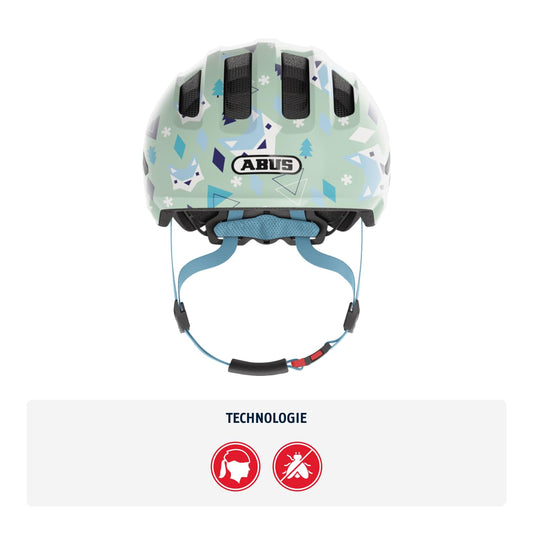 ABUS Child Helmet Smiley 3.0 - Bike helmet with low profile, child-friendly designs & space for a ponytail - for girls and boys - Light green with pattern, size M.