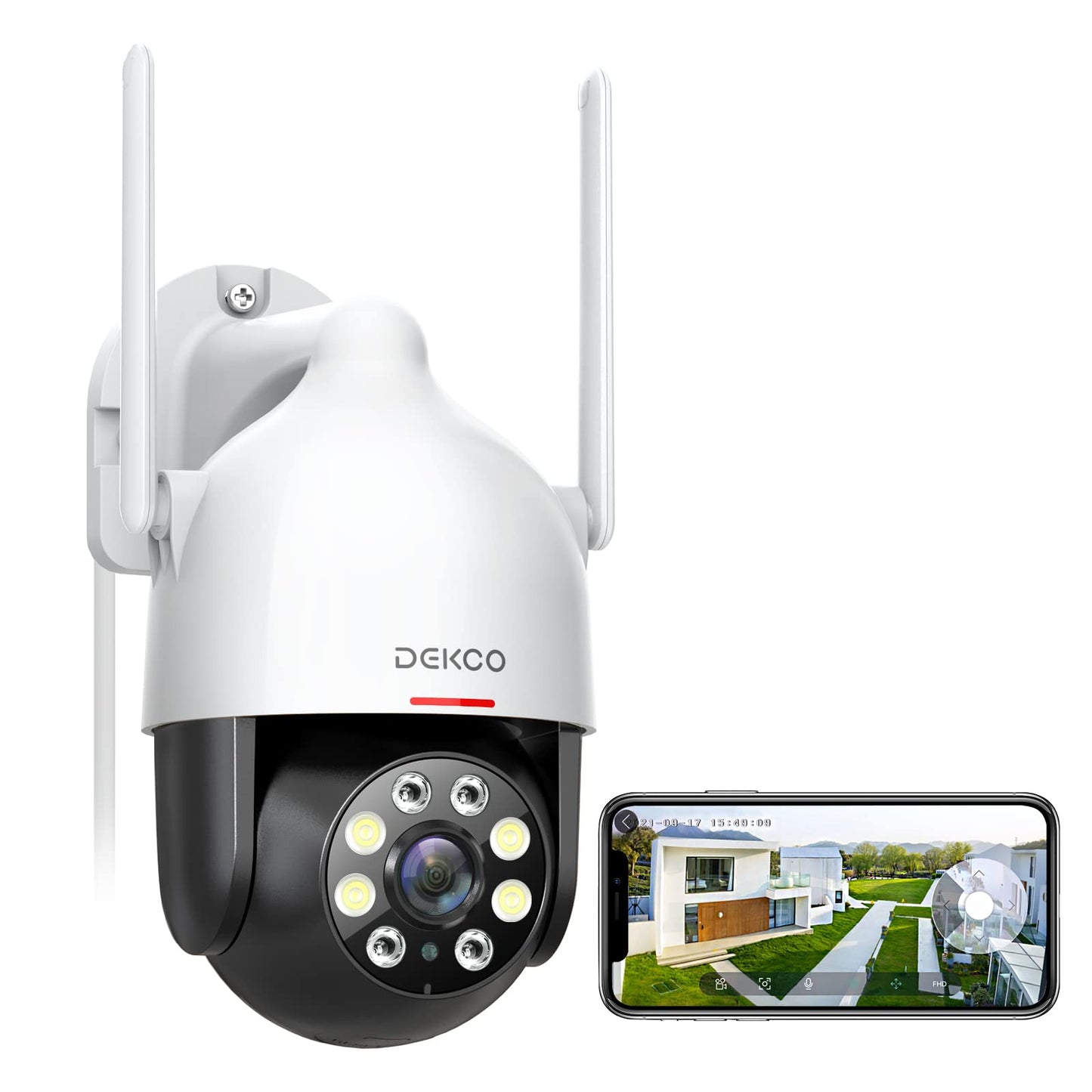 DEKCO 2K Outdoor WiFi Surveillance Camera, 350°/90° Rotatable WiFi Camera for Outdoor, 3MP WiFi Camera with Auto Tracking, 30m Color Night Vision, 2-Way Audio, IP66...
