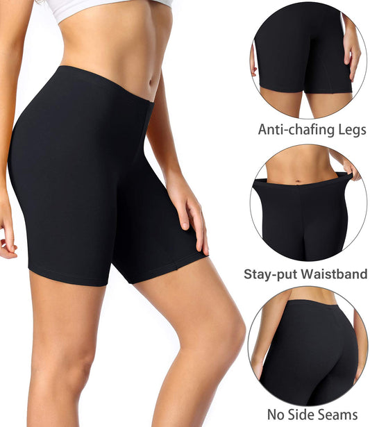 wirarpa Women's Cotton Biker Shorts Boxers Under Dress Skirt with Leg Anti Chafing Short Leggings 4 Pack Black Size S