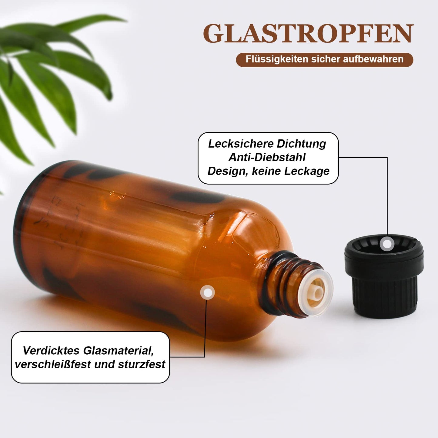 Episkey 12 Pack Brown Glass Bottle 100ml, Glass Dropper Bottle Brown Apothecary Bottle Set including small glass bottle dropper funnel syringe and label (Brown, 100ml)