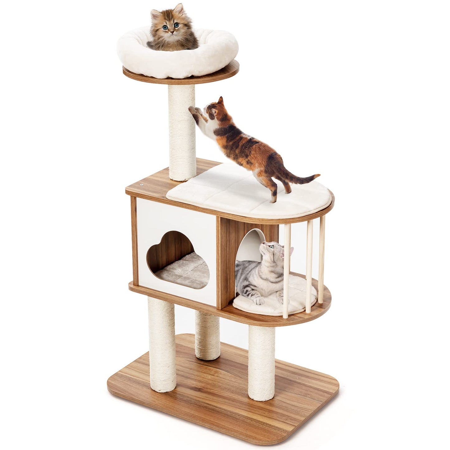 GYMAX Cat Tree Stable Cat Furniture Cat Scratching Post Climbing Tree for Cats Height 117 cm (Brown)