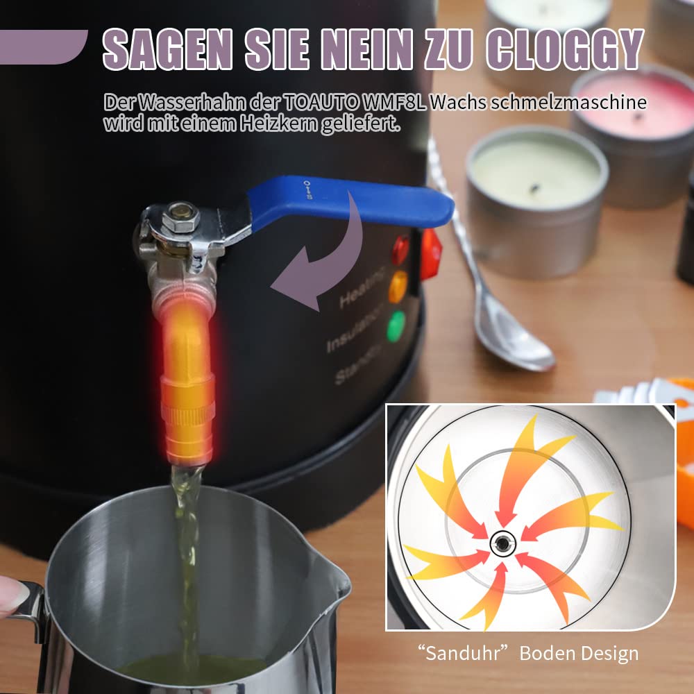 TOAUTO WMF-8L Candle Making Kit Commercial Electric Wax Melter for wax with heating core outlet and bottom design
