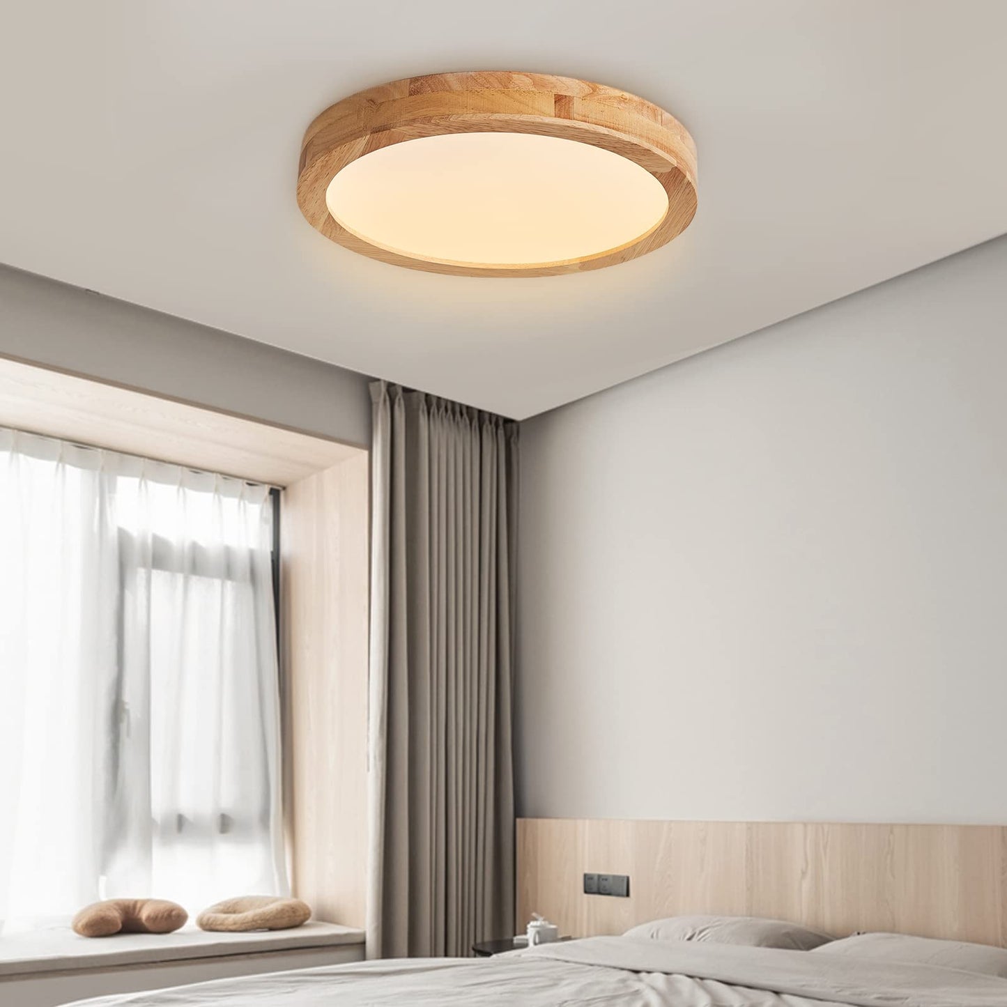 Baerolc LED ceiling light wood, 30CM round ceiling lamp LED lamp kitchen 20W 3000K warm white ceiling lights round wood ceiling lamp for bedroom/office/kitchen/dining room/hall/living room