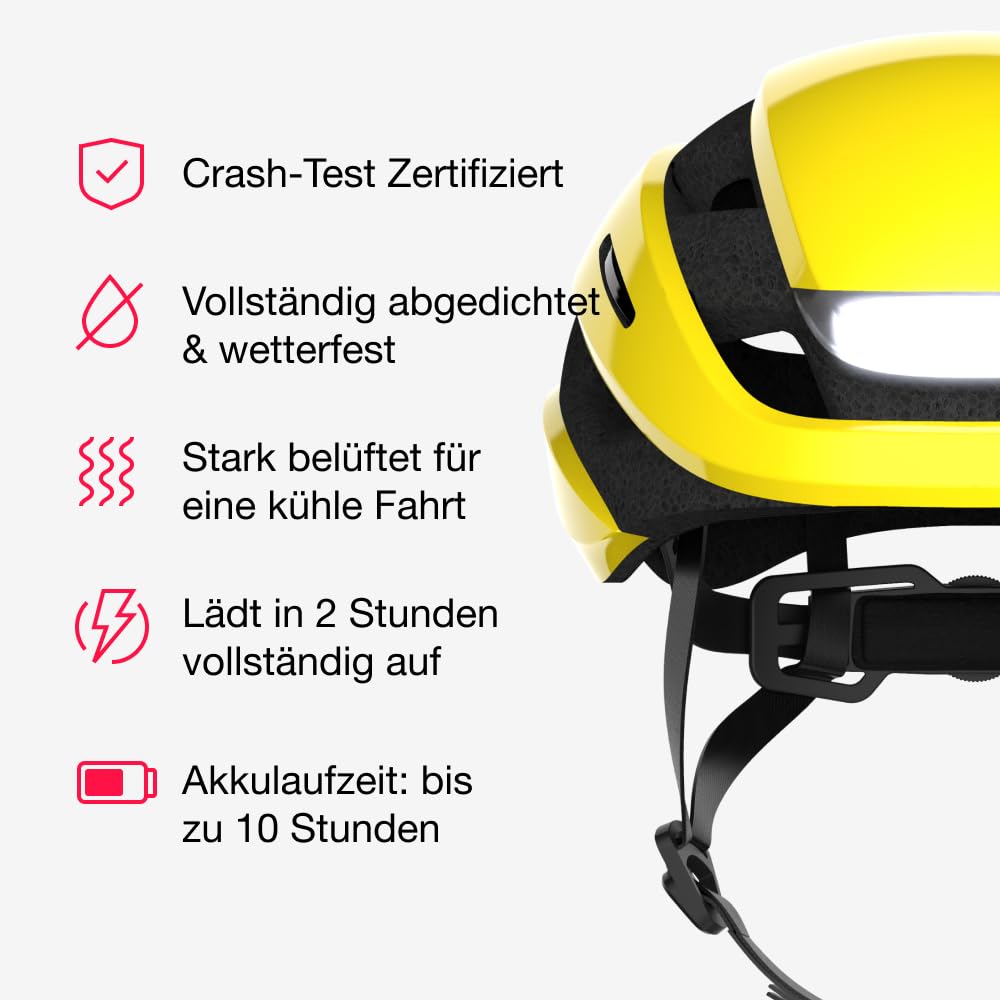 Lumos Ultra Smart Helmet | Bike helmet | Front and rear lights (LED) | turn signals | brake lights | Bluetooth connectivity | Adults: Men, Women (Raincoat Yellow, Size: M-L) MIPS