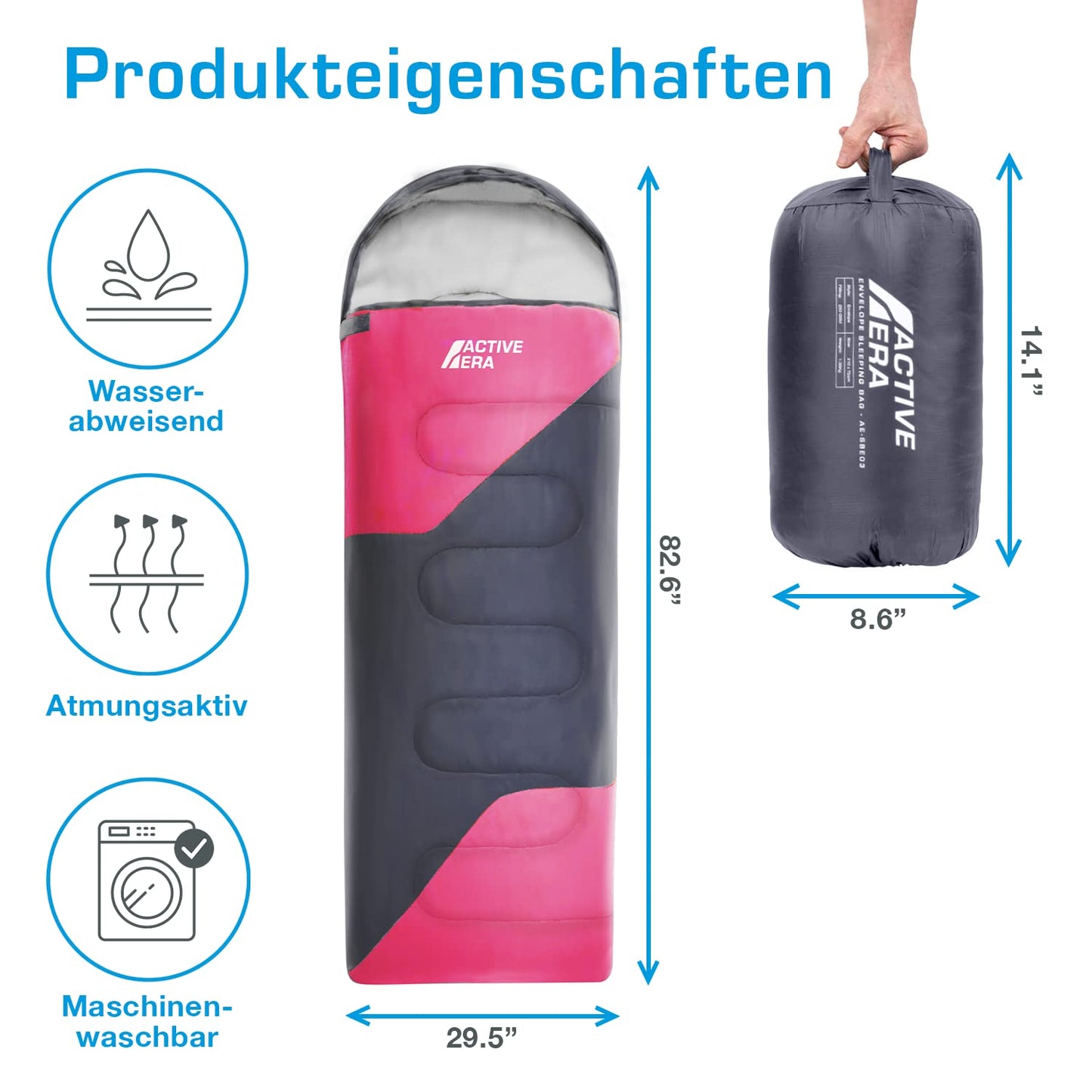 Active Era Premium Mummy Sleeping Bag 250 GSM, Winter & Summer Sleeping Bag, 0°C to 15°C, Indoor and Outdoor Camping, Festivals, Sleeping Bag Water-resistant, Ultralight, Small Pack Size - Pink