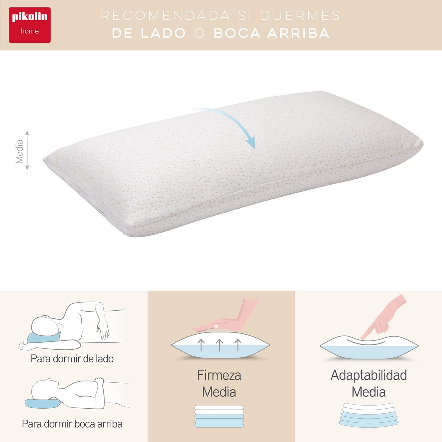 Pikolin Home - Viscoelastic pillow with bamboo fibers, double cover, medium firmness, 35 x 70 cm, height 14 cm