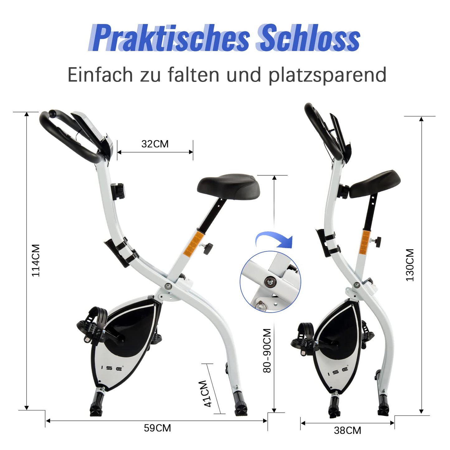 ISE Home Trainer Bike Foldable Home Trainer Bike Foldable Quiet & Comfortable Indoor Bike for Cardio Training Foldable Ergometer Home Trainer Seniors 8 Magnetic Resistance Levels