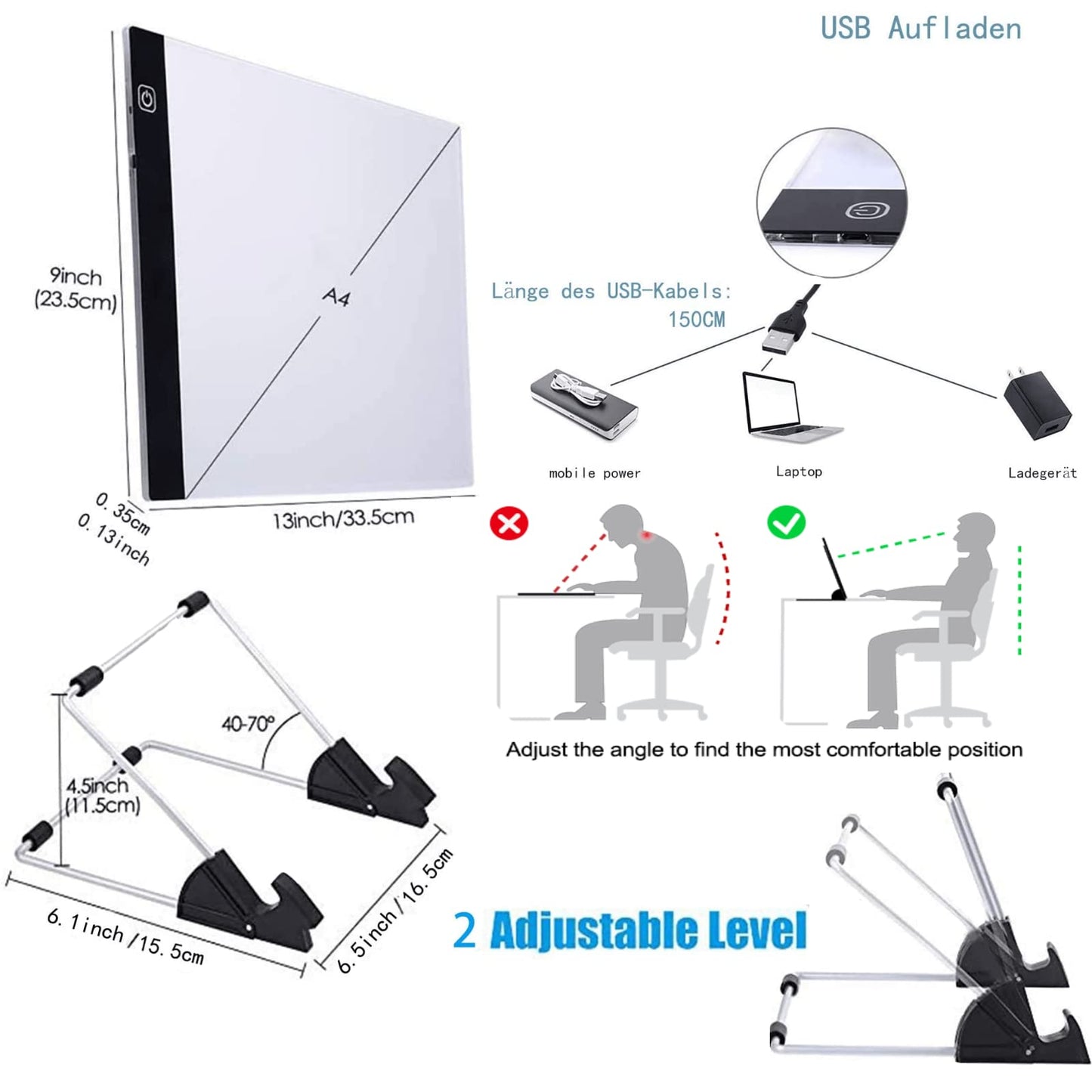 INSANYJ Diamond Painting Accessories include LED light pad, adjustable brightness diamond painting light board with USB cable, diamond sorting box embroidery diamond painting tool set (106pcs)