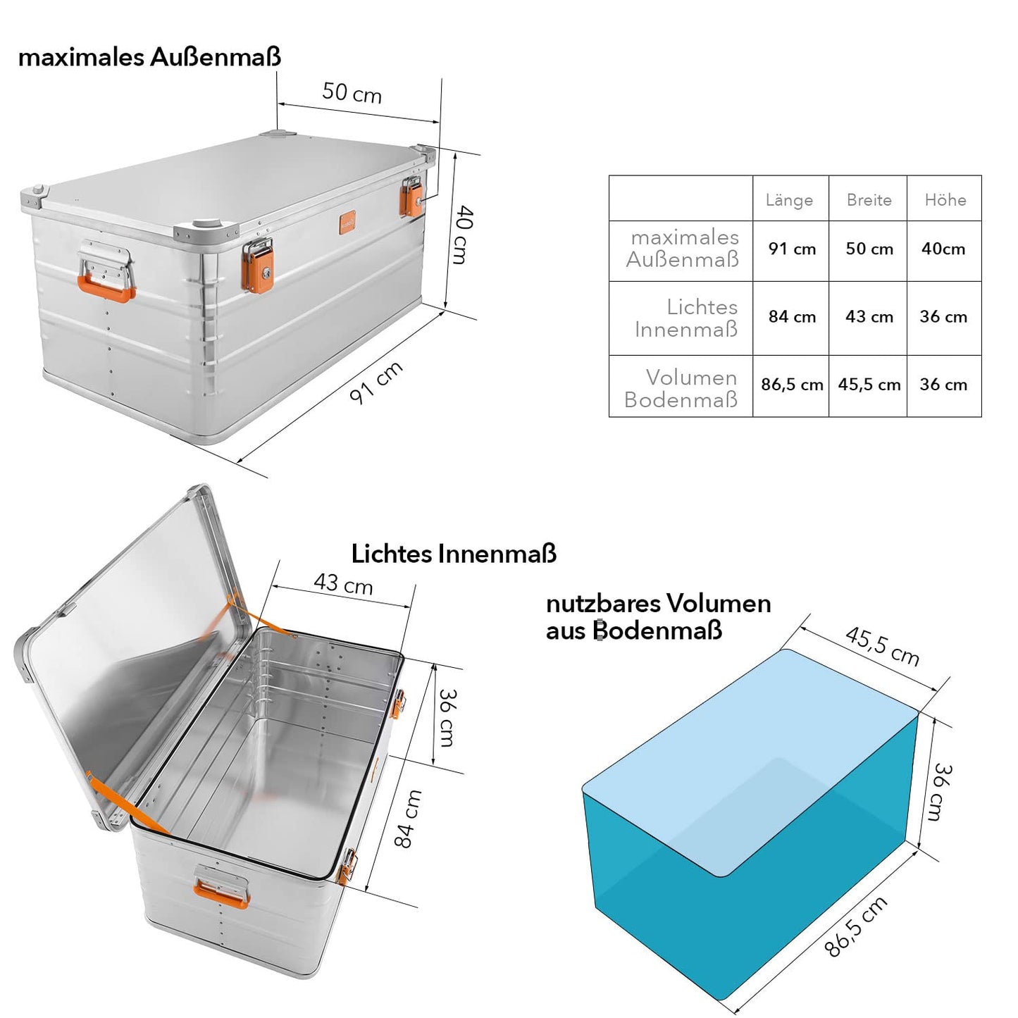 Aluminum box aluminum case lockable E141 - Premium aluminum storage box 141 liters - lid with aluminum die-cast stacking corners and rubber seal - includes locks