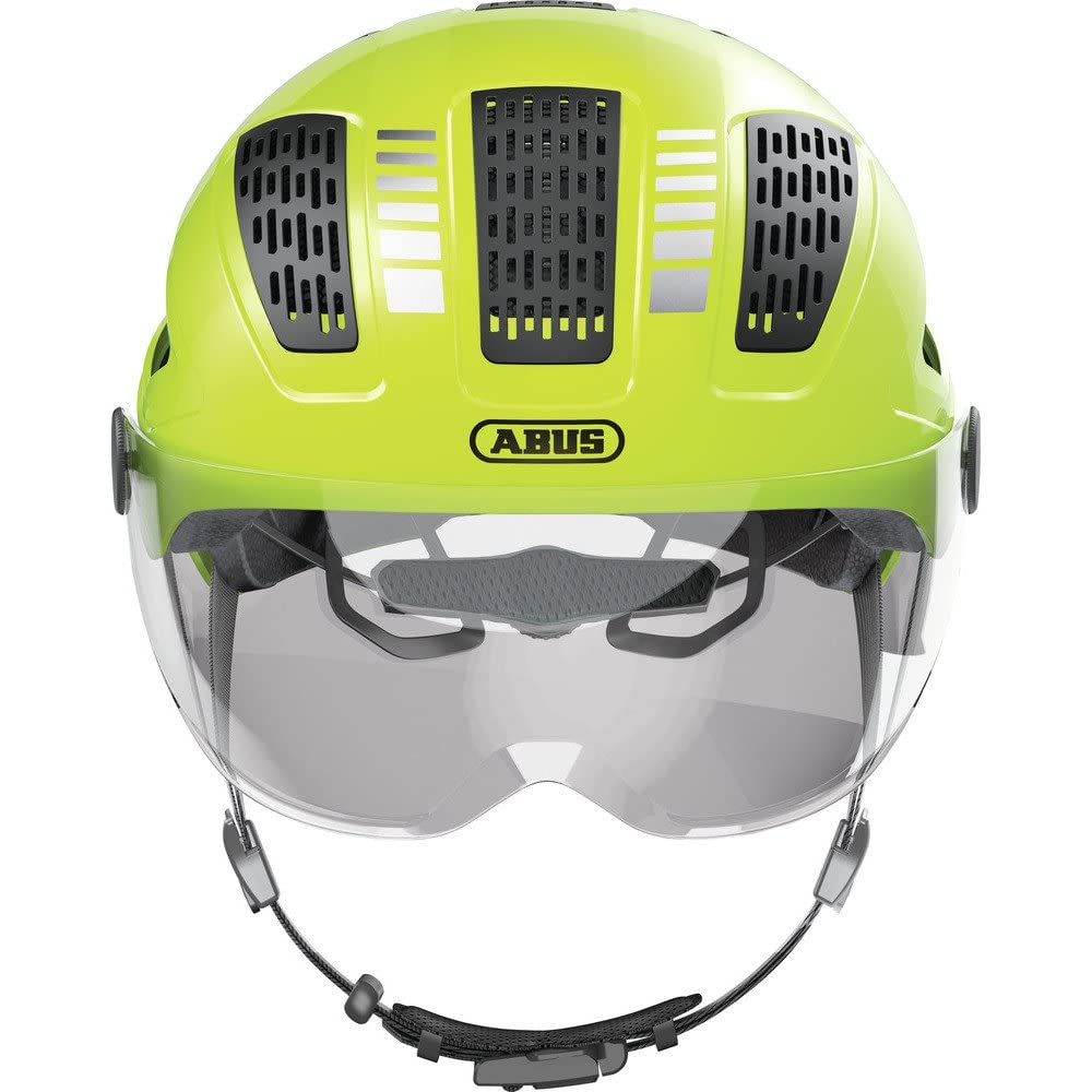 ABUS Urban Helmet Hyban 2.0 ACE - Bike helmet with visor, light, and ABS hard shell - for men and women - Yellow, size M, M (52-58 cm)