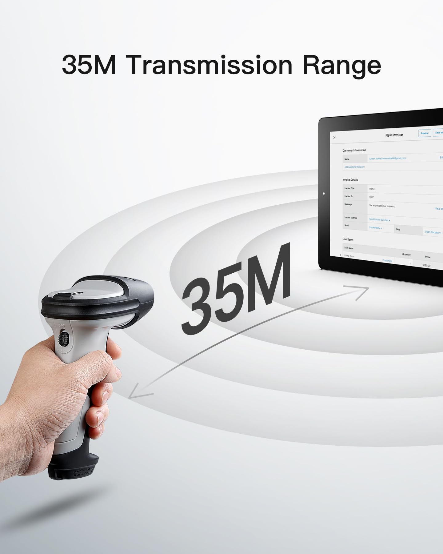 Inateck Bluetooth Barcode Scanner, wireless, cordless, 180 days standby time, 35m wireless range, automatic fast and accurate scanning, BCST-70.