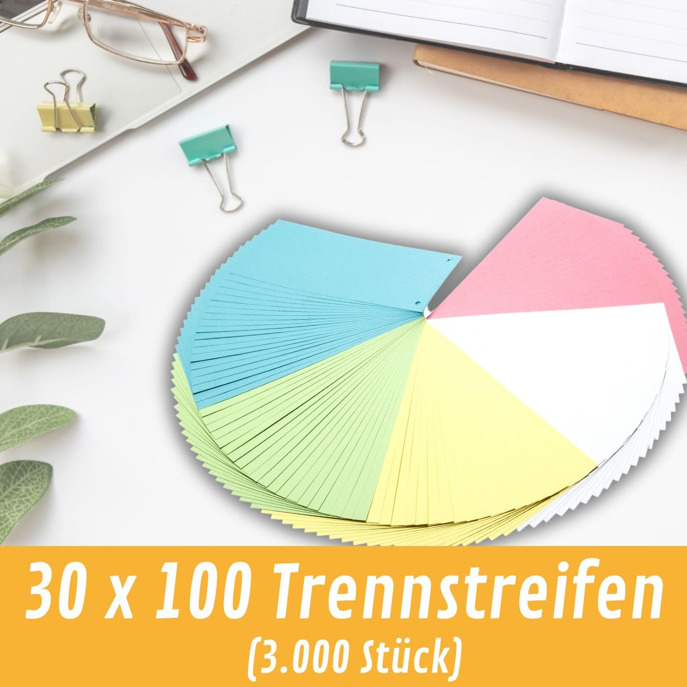 perfect line 3,000 index dividers for A4 folders, dividers made of recycled cardboard, MADE IN GERMANY, 5 colors, punched holes (30 x 100 pcs)