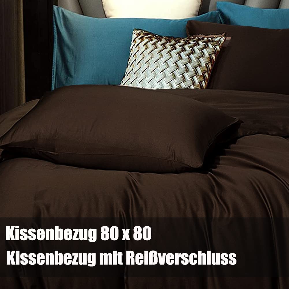 Soifox bedding set 155x220 4 piece Brown - 2 duvet covers 155x220 + 2 pillowcases 80x80 Soft and wrinkle-free microfiber with zipper closure (4 PCS. 155 x 220 cm, Brown)