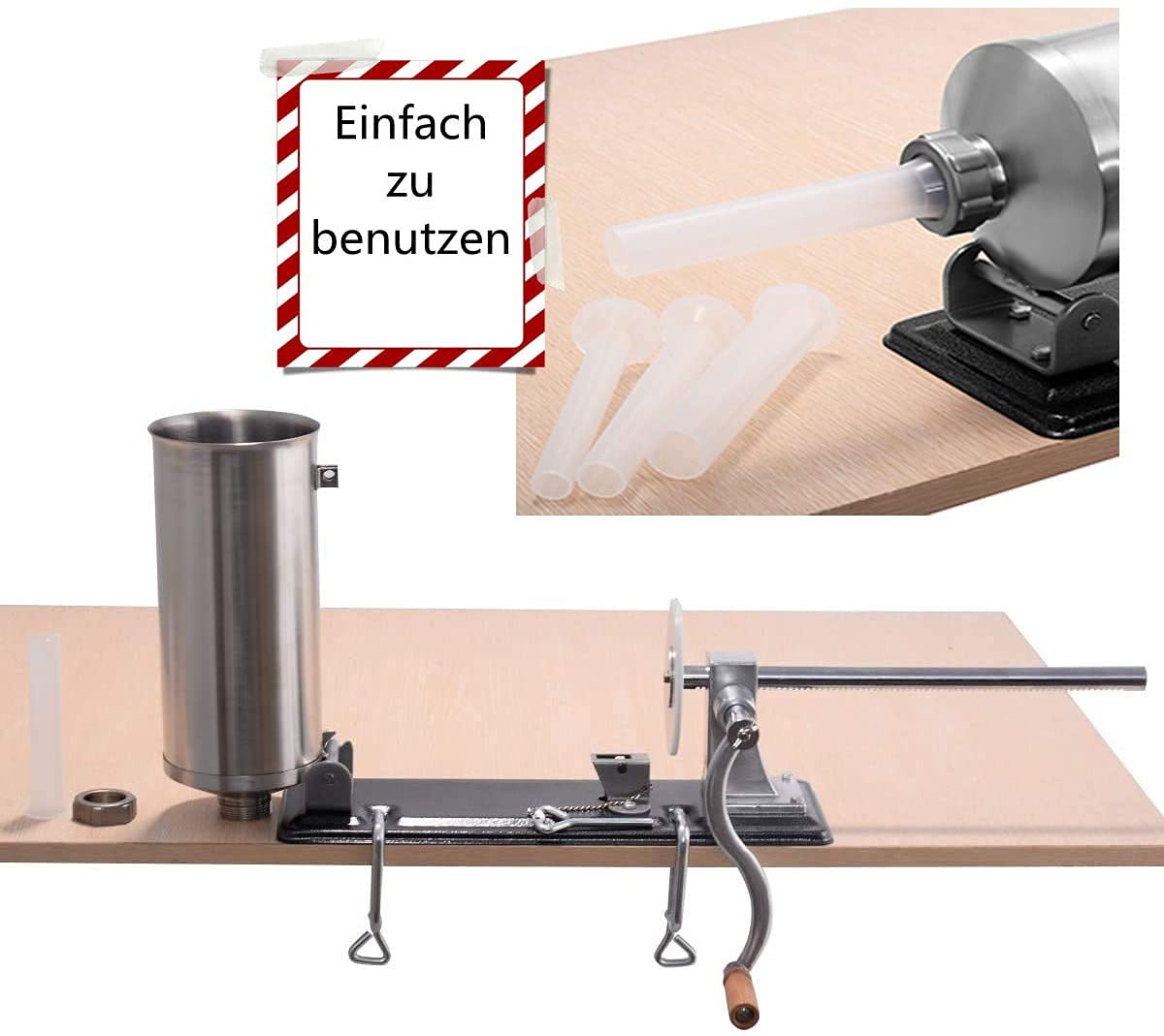 RELAX4LIFE 3 kg Sausage Stuffer Manual, Sausage Filling Machine with 4 Filling Tubes, Sausage Injector for Butcher Shop & Bakery & Kitchen & Restaurant, Sausage Press with Table Clamp, Sausage Maker made of Stainless Steel & Aluminum