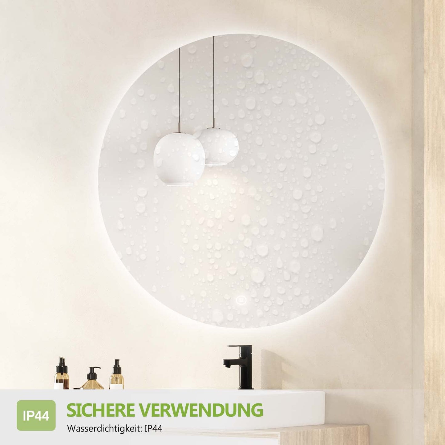 S'AFIELINA Bathroom Mirror with Lighting Round 60cm Diameter LED Bathroom Mirror with Touch Switch Dimmable Round Bathroom Mirror Cool White 6500K IP44 Energy Saving