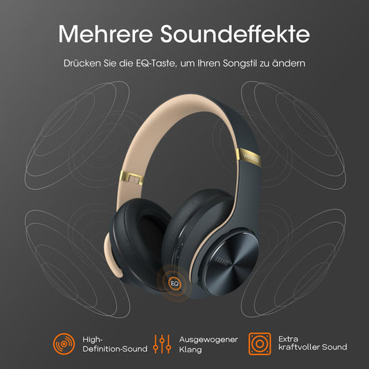 DOQAUS Bluetooth Over Ear Headphones, Up to 90 hours wireless headphones with 3 EQ modes, HiFi Stereo Foldable Headset with microphone, soft ear pads for travel/office/cell phones/PC/laptops (Asphalt Gray)