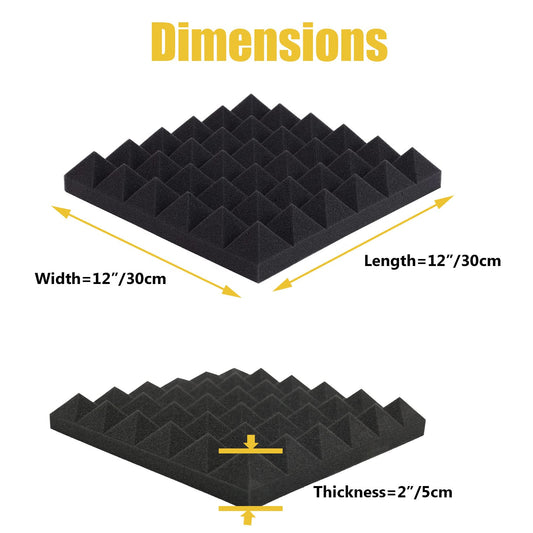 SK Studio 12 Piece Acoustic Foam Sound Absorber, Fireproof Soundproofing Panels Insulation Pyramid Foam for Studio, Podcasts, Recording Studios, Office, Wall Decoration, 30x30x5cm, Black
