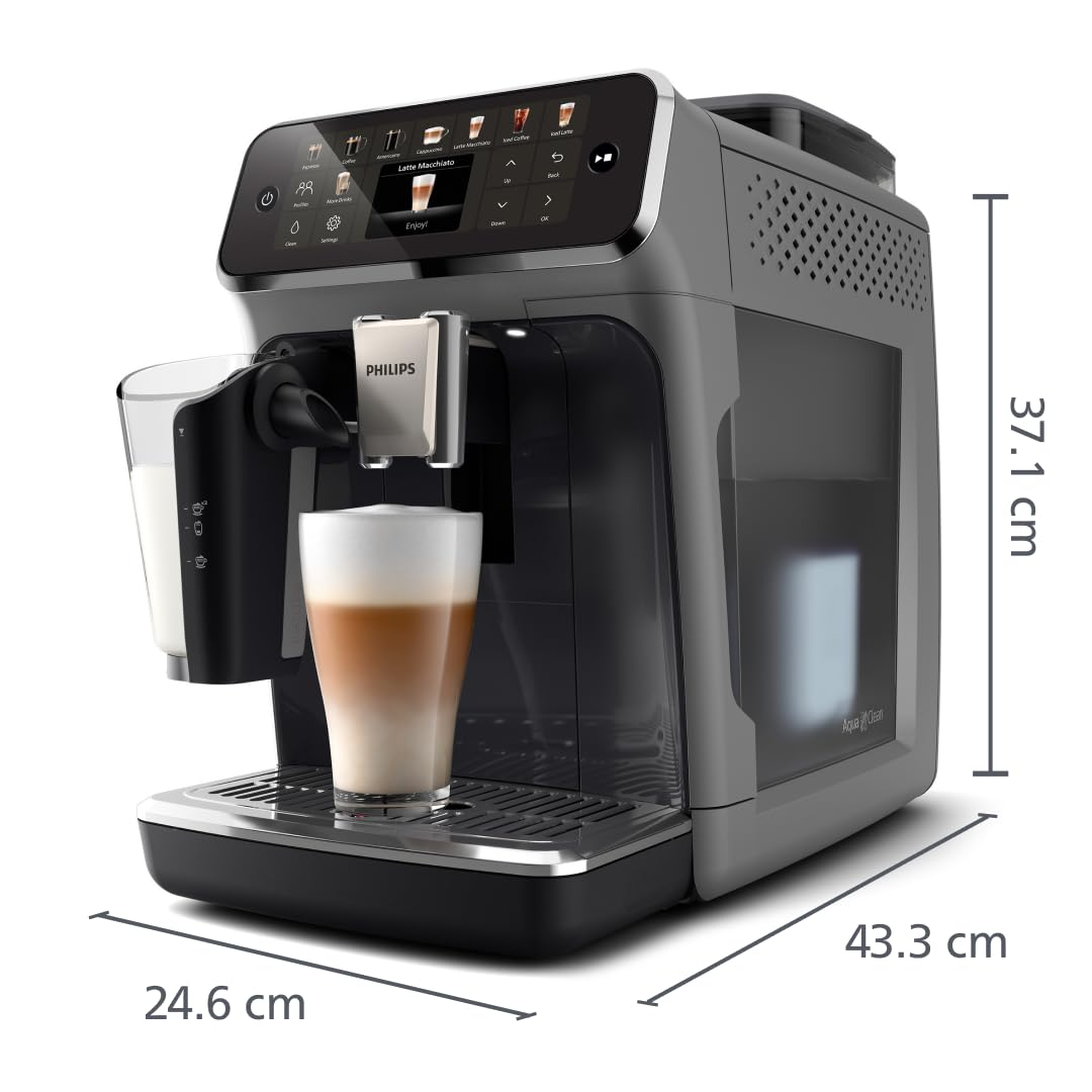 Philips 5500 Series Coffee machine - LatteGo milk system, 20 hot and cold coffee specialties, 40% quieter with SilentBrew, QuickStart, Gray (EP5544/50)