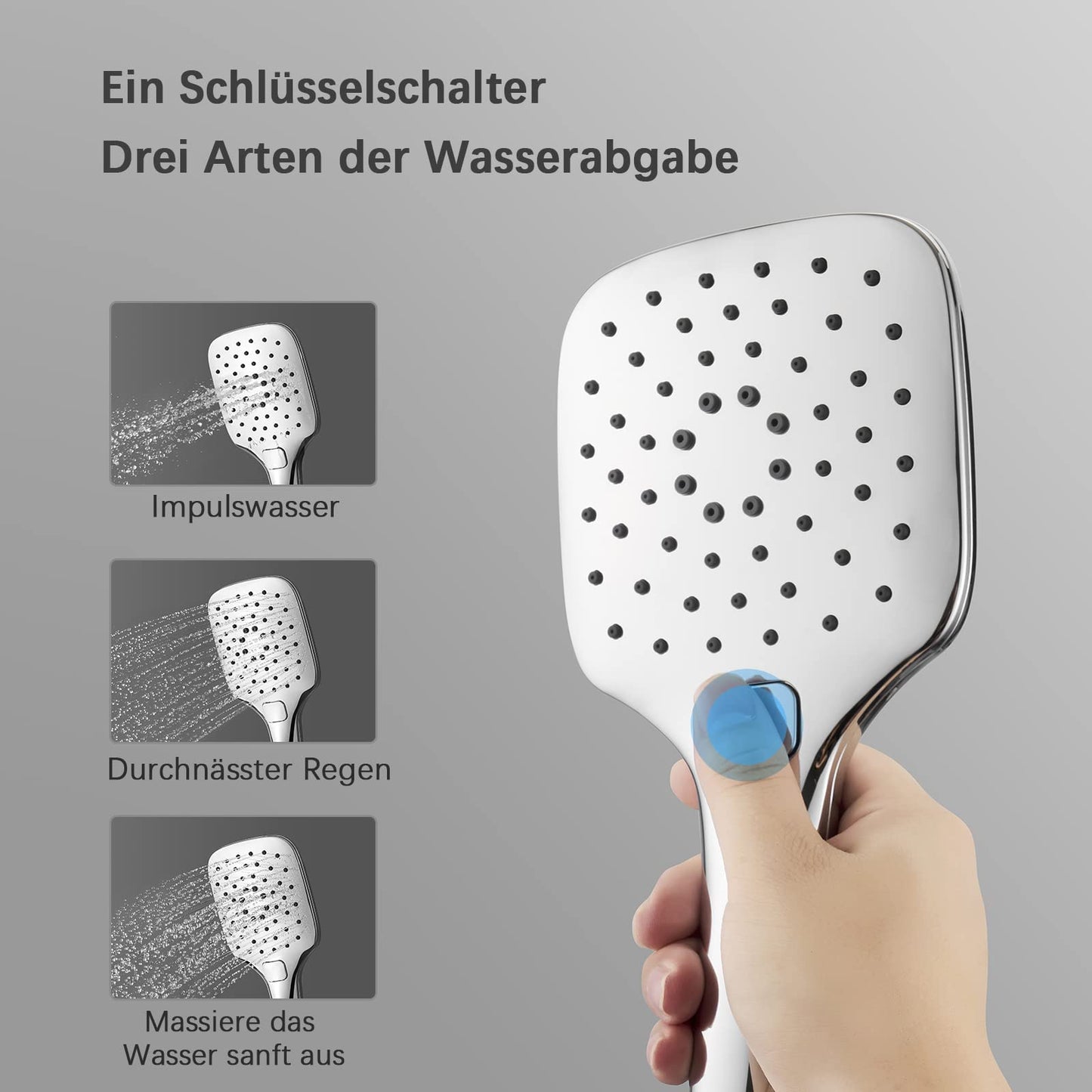 KOMIRO shower system without faucet, rain shower without faucet, shower set with 30x30cm shower head, hand shower with 3 spray modes, stainless steel height-adjustable shower bar, square.