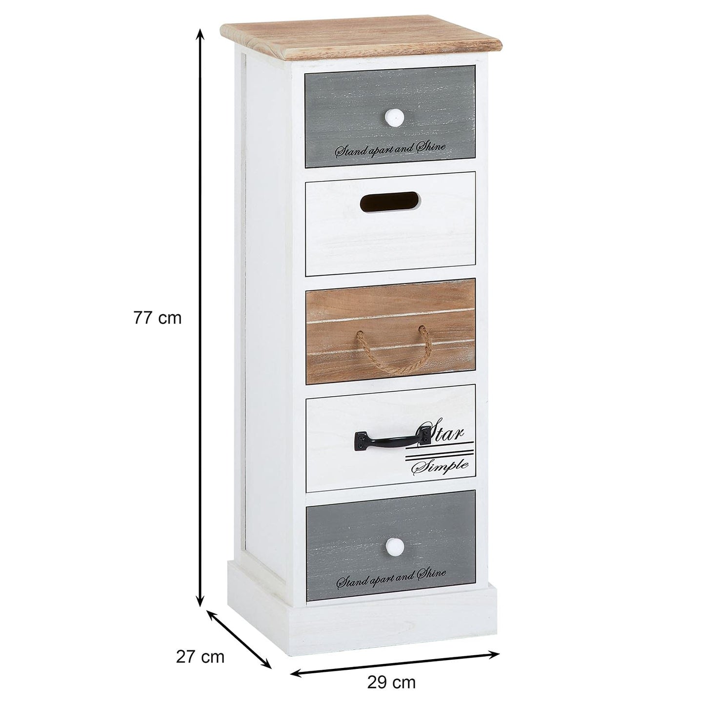 CARO-Möbel chest of drawers Salva drawer cabinet shelf storage shelf in white, shabby chic vintage look, 5 drawers