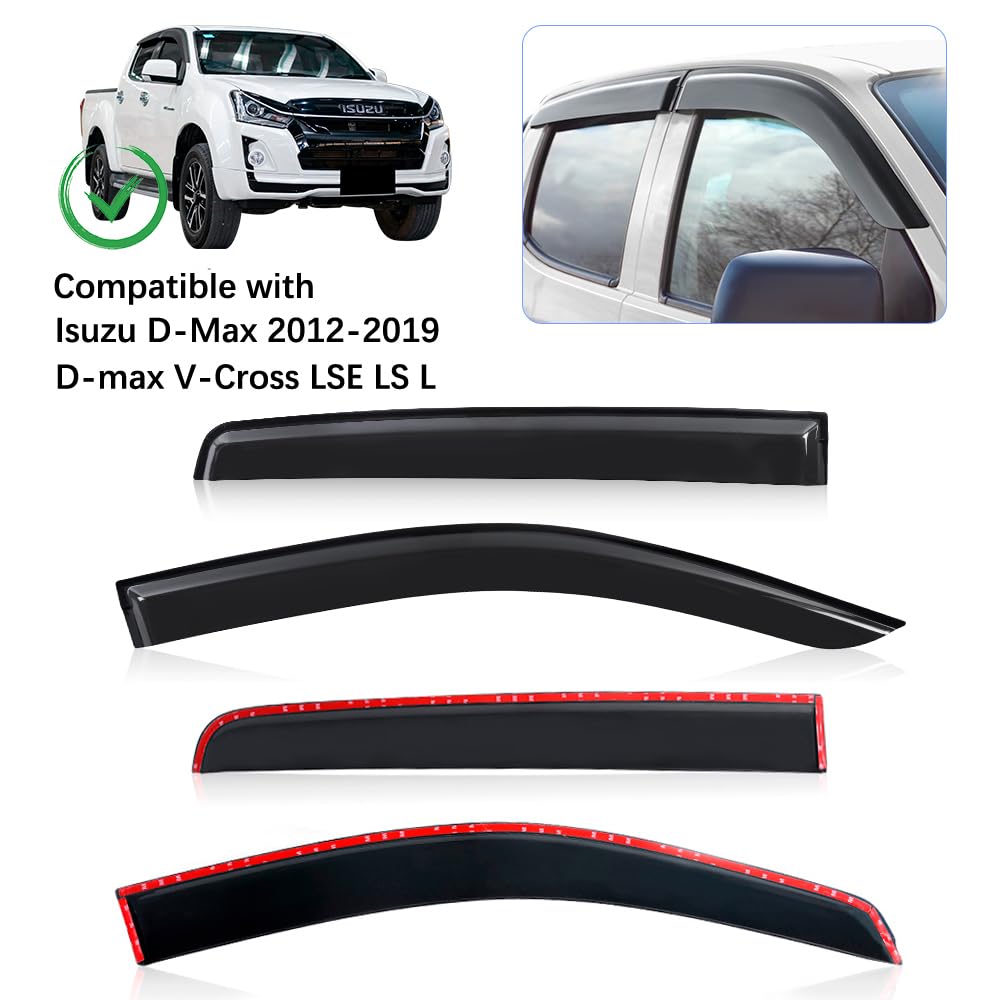 JHCHAN wind deflectors for Isuzu D-Max 2012-2019 V-Cross LSE LS L double cab, smoke grey side window deflectors 4 pieces (D-max 2012-2019)