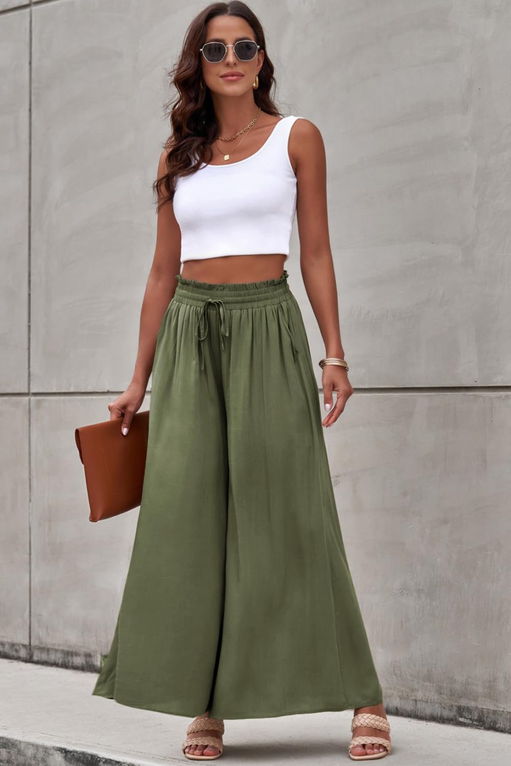 Byoauo Women's Summer Pants Light Loose Straight Wide Leg Trousers