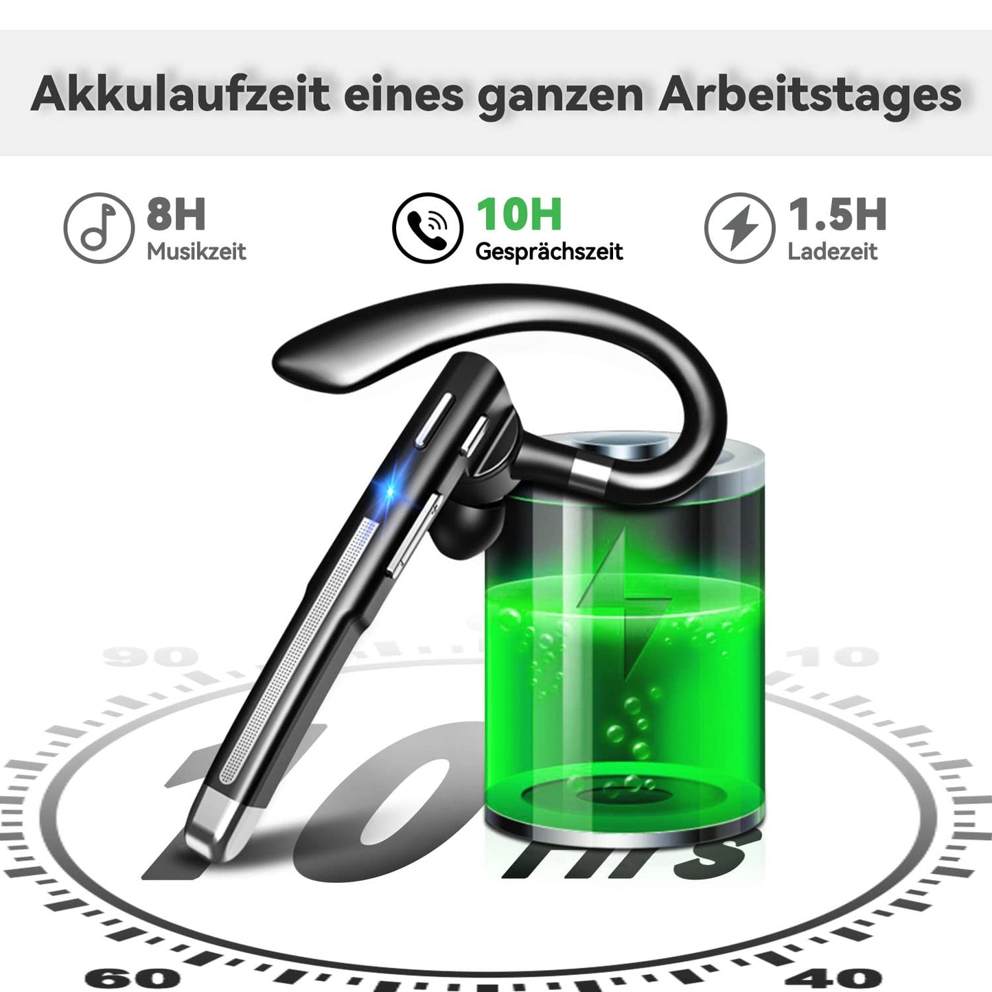 Bluetooth headset with microphone, V6.1 in-ear hands-free mobile wireless headphones with LED charging case for driving/business/office, IPX7 waterproof, compatible with iPhone Android smartphones and tablets.
