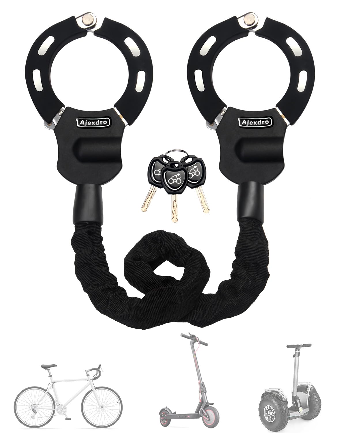 E-scooter lock, handcuff lock with key, lock for e-scooter with rubber lock sleeve, bike lock high security, 90cm, ideal for e-scooter, bike, stroller (key lock A)