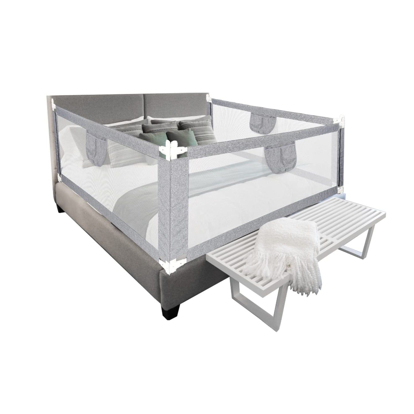 Owlke 200cm bed guard rail, bed rail for children, adjustable height from 80-96cm, guard rail for toddlers, baby bed rail, children's bed guard rail, fall protection for kids, gray.