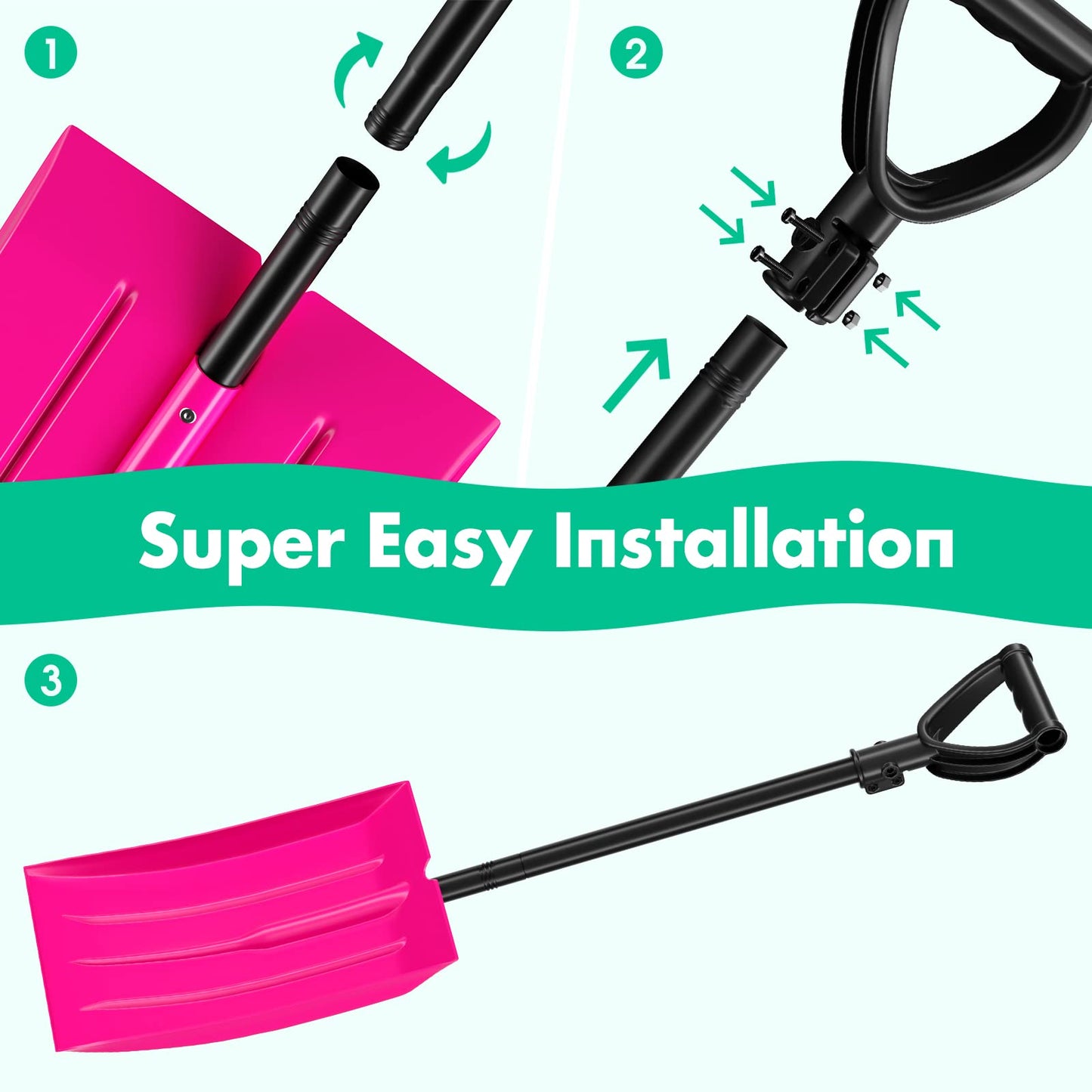 Snow shovel beach shovel for kids, Rust-resistant children's shovel metal handle with total length of 84 cm, Sturdy and stable plastic