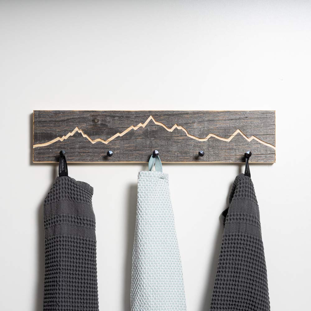 Rustic key rack with mountain silhouette, 40 cm - Handmade in Bavaria - Key cabinet and holder in mountain design - Key rack, wooden wall decoration, rustic and modern.