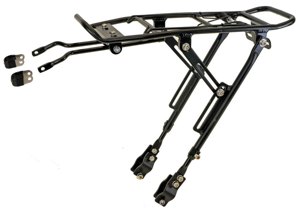 Aluminum bike rack, ONE-4-ALL by M-WAVE, adjustable for 20" - 29" bikes, flexible mounting, black.