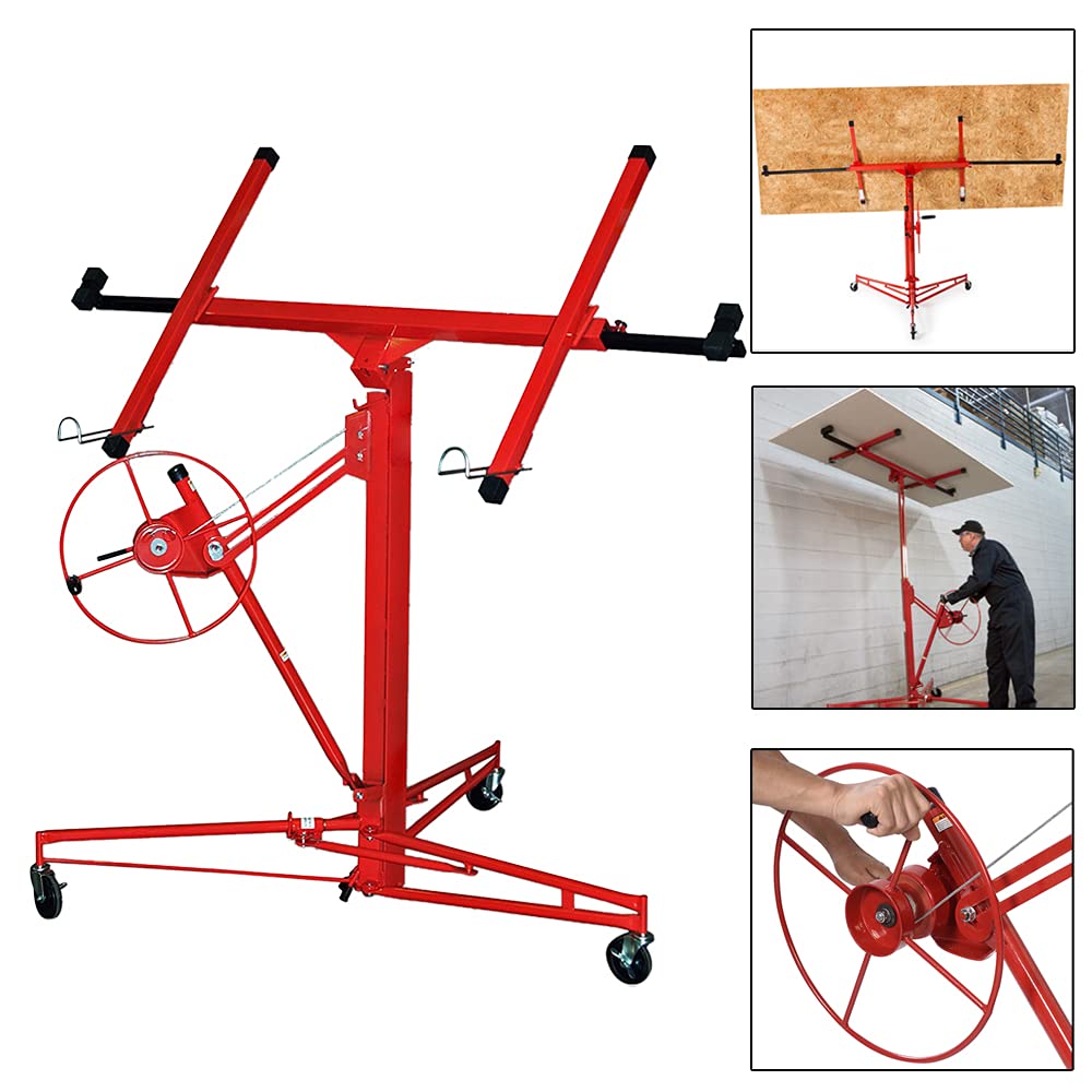 Ikodom Foldable XXL Plasterboard Lifter, adjustable height from 132-335cm, maximum 290cm arm width and 68kg load capacity, Red