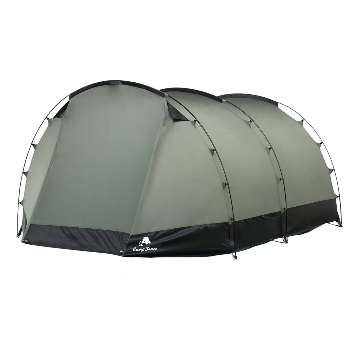 CampFeuer Tent Super+ for 4 persons | Olive green/Black | XXL tunnel tent with 2 entrances and awning, 3000 mm water column | Tent with vestibule and groundsheet, group tent, camping tent family tent